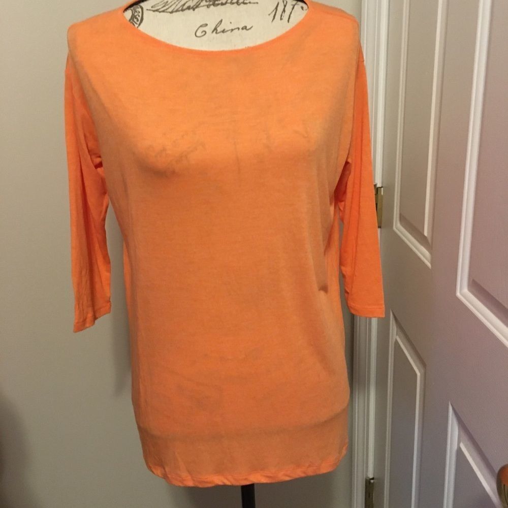 Gap Womens Orange 3/4 Sleeve Boat‎ Neck Viscose Blend Top XS 227399